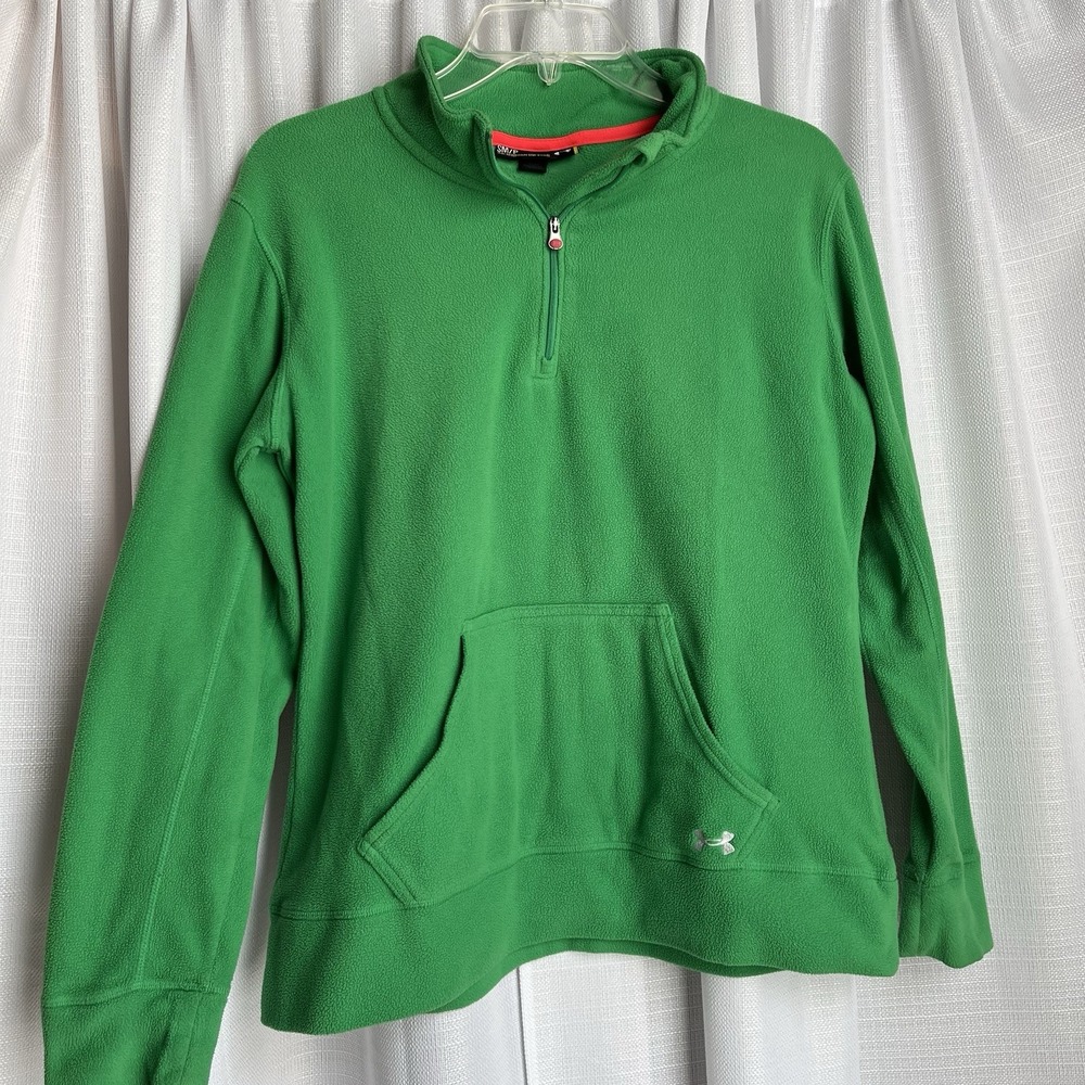 Under Armour Pullover Fleece Women's Small Long Sleeve Green 1/4 Zip Pocket